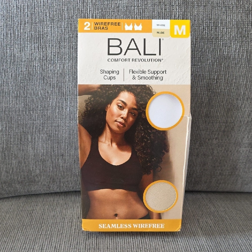 Bali Comfort Revolution, 2  New Wirefree Bras - White And Nude, Medium